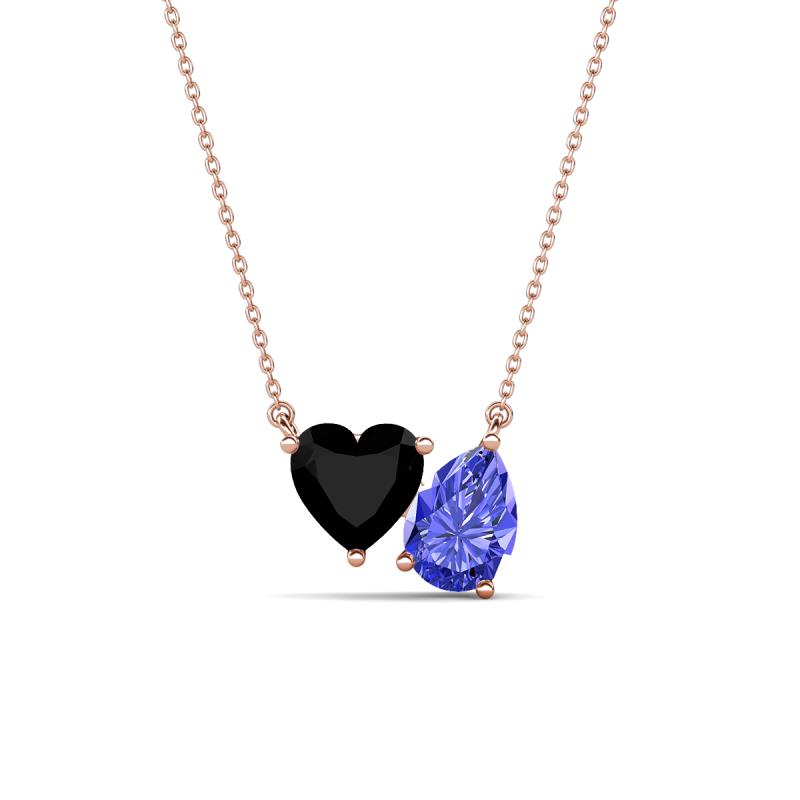 Zuri 1.45 ctw Heart Shape Black Onyx with Pear Shape Tanzanite Toi Et Moi Women Pendant Necklace 