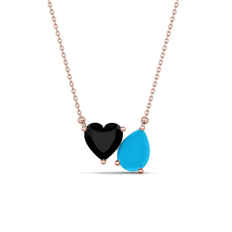 Zuri 1.05 ctw Heart Shape Black Onyx with Pear Shape Turquoise Toi Et Moi Women Pendant Necklace 