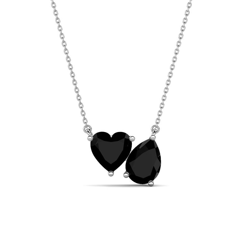 Zuri 1.40 ctw Heart with Pear Shape Black Onyx Toi Et Moi Women Pendant Necklace 