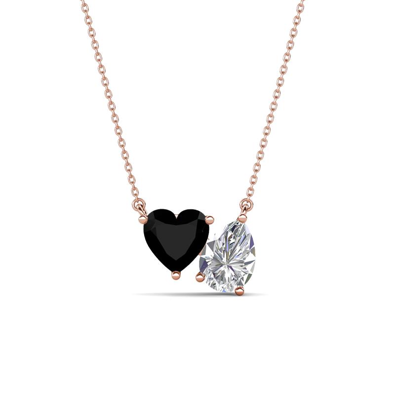Zuri 1.45 ctw Heart Shape Black Onyx with Pear Shape IGI Cert. Lab Grown Diamond Women Pendant Necklace 