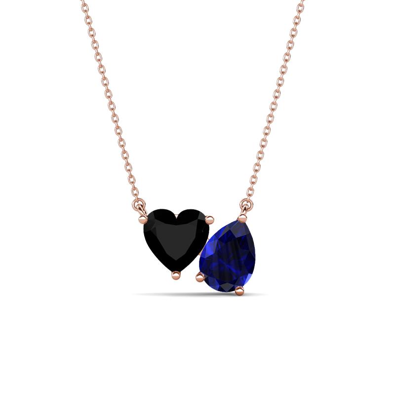 Zuri 1.60 ctw Heart Shape Black Onyx with Pear Shape Created Blue Sapphire Toi Et Moi Women Pendant Necklace 
