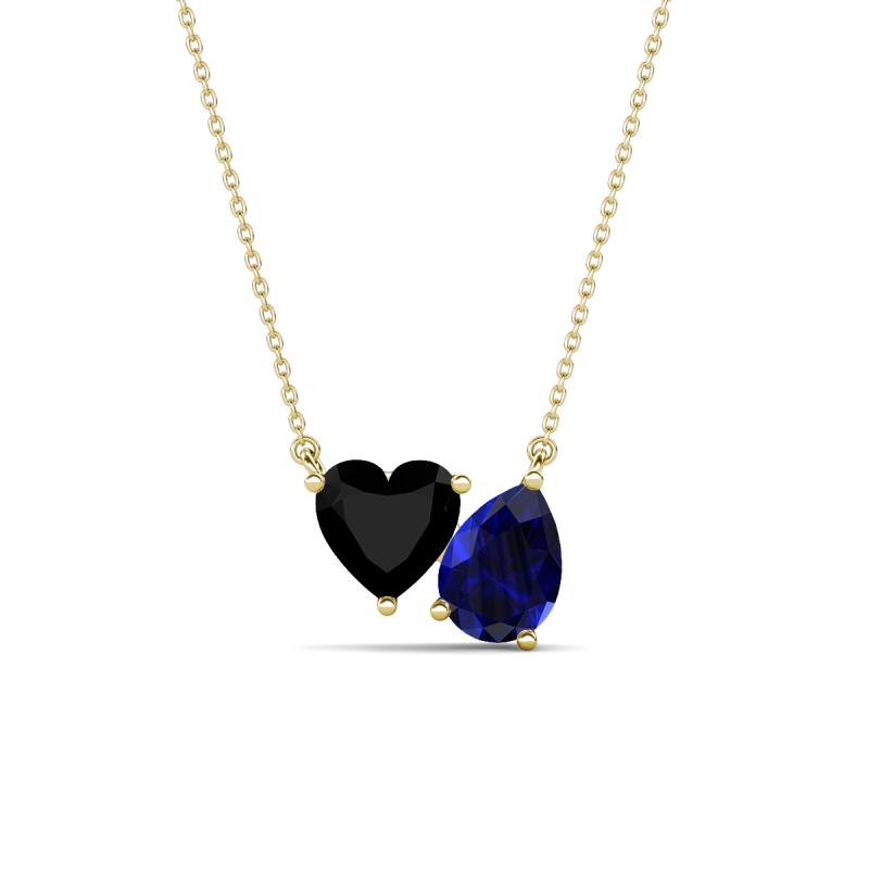 Zuri 1.60 ctw Heart Shape Black Onyx with Pear Shape Created Blue Sapphire Toi Et Moi Women Pendant Necklace 