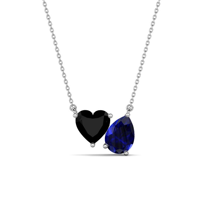 Zuri 1.60 ctw Heart Shape Black Onyx with Pear Shape Created Blue Sapphire Toi Et Moi Women Pendant Necklace 