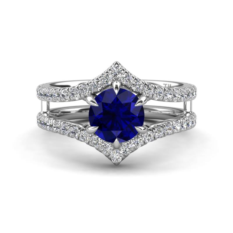 Zaria 1.69 ctw Natural Blue Sapphire (6.00 mm) accented Lab Grown Diamonds Women Engagement Ring 