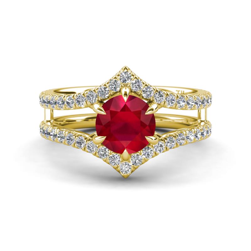 Zaria 1.49 ctw Natural Ruby (6.00 mm) accented Lab Grown Diamonds Women Engagement Ring 