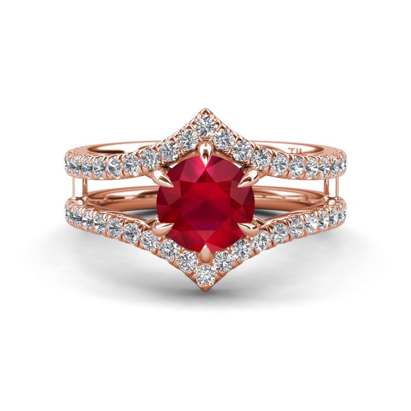 Zaria 1.49 ctw Natural Ruby (6.00 mm) accented Lab Grown Diamonds Women Engagement Ring 
