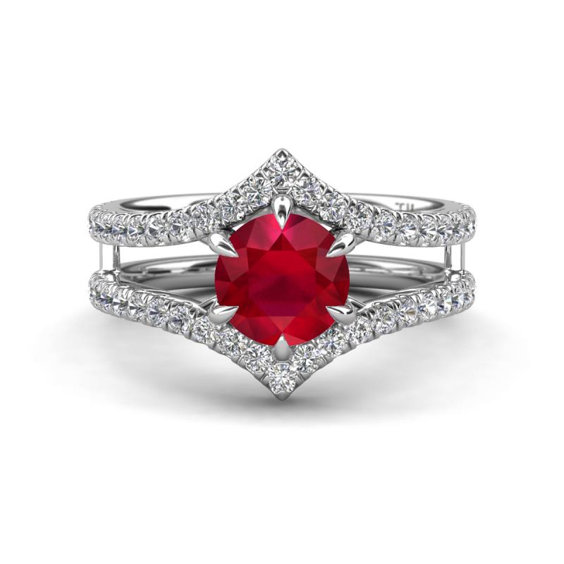Zaria 1.49 ctw Natural Ruby (6.00 mm) accented Lab Grown Diamonds Women Engagement Ring 