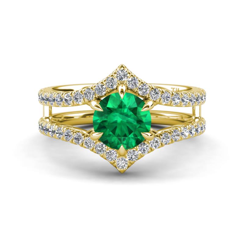 Zaria 1.34 ctw Natural Emerald (6.00 mm) accented Lab Grown Diamonds Women Engagement Ring 