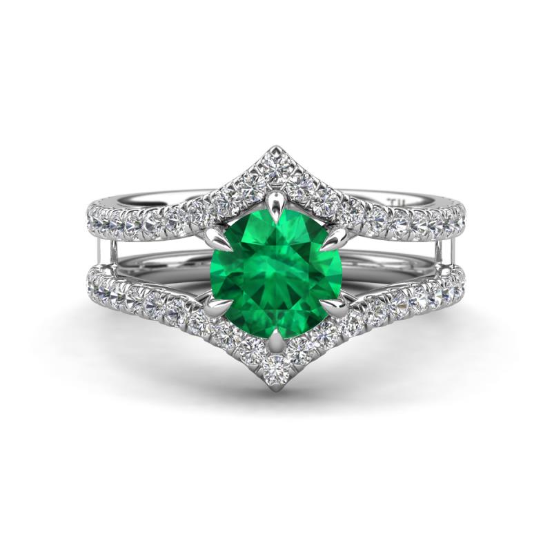 Zaria 1.34 ctw Natural Emerald (6.00 mm) accented Lab Grown Diamonds Women Engagement Ring 