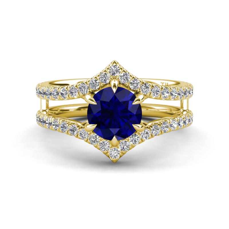 Zaria 2.04 ctw Created Blue Sapphire (6.50 mm) accented Lab Grown Diamonds Women Engagement Ring 