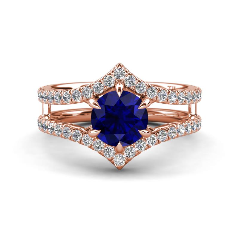 Zaria 2.04 ctw Created Blue Sapphire (6.50 mm) accented Lab Grown Diamonds Women Engagement Ring 