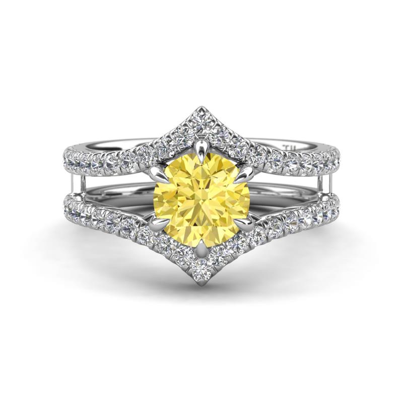 Zaria 2.04 ctw Created Yellow Sapphire (6.50 mm) accented Lab Grown Diamonds Women Engagement Ring 