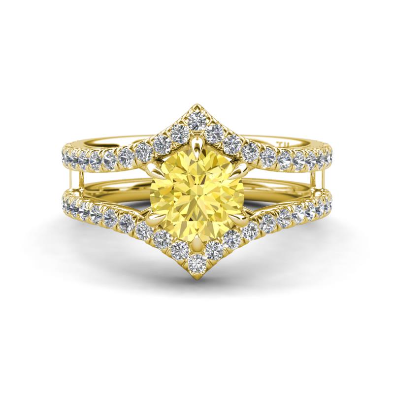 Zaria 2.04 ctw Created Yellow Sapphire (6.50 mm) accented Lab Grown Diamonds Women Engagement Ring 