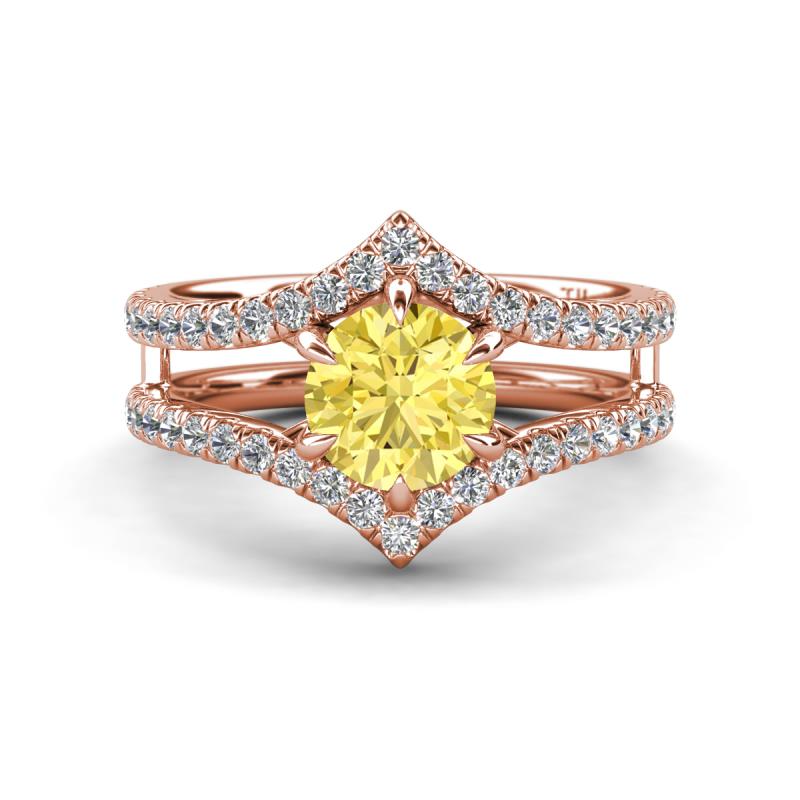 Zaria 2.04 ctw Created Yellow Sapphire (6.50 mm) accented Lab Grown Diamonds Women Engagement Ring 