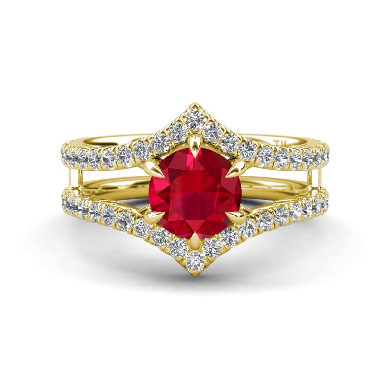 Zaria 1.54 ctw Created Ruby (6.50 mm) accented Lab Grown Diamonds Women Engagement Ring 