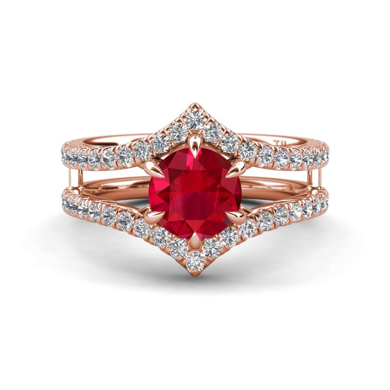 Zaria 1.54 ctw Created Ruby (6.50 mm) accented Lab Grown Diamonds Women Engagement Ring 