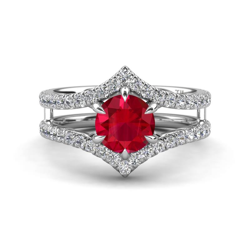 Zaria 1.54 ctw Created Ruby (6.50 mm) accented Lab Grown Diamonds Women Engagement Ring 