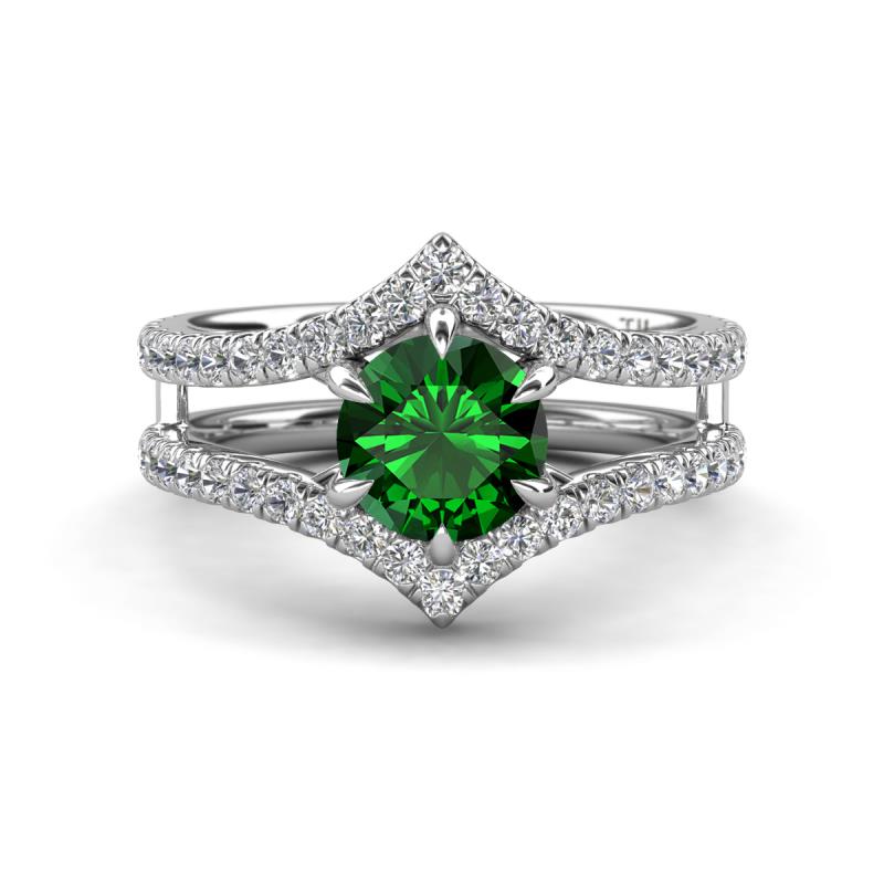 Zaria 1.54 ctw Created Emerald (6.50 mm) accented Lab Grown Diamonds Women Engagement Ring 