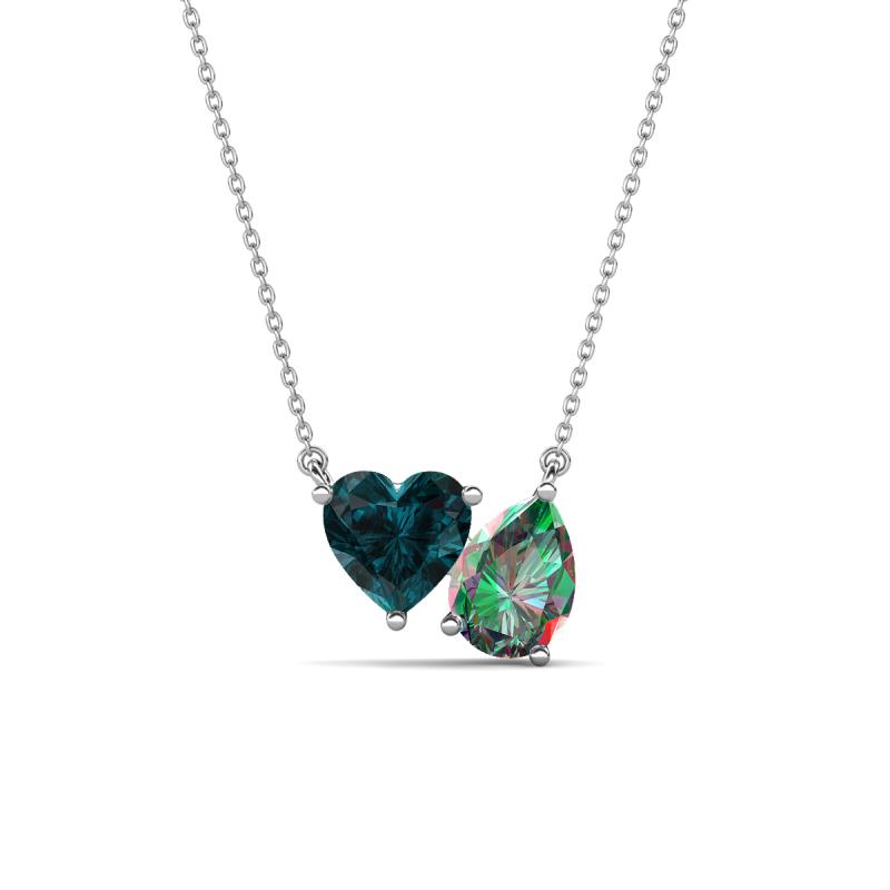 Zuri 1.86 ctw Heart Shape London Blue Topaz with Pear Shape Created Alexandrite Toi Et Moi Women Pendant Necklace 