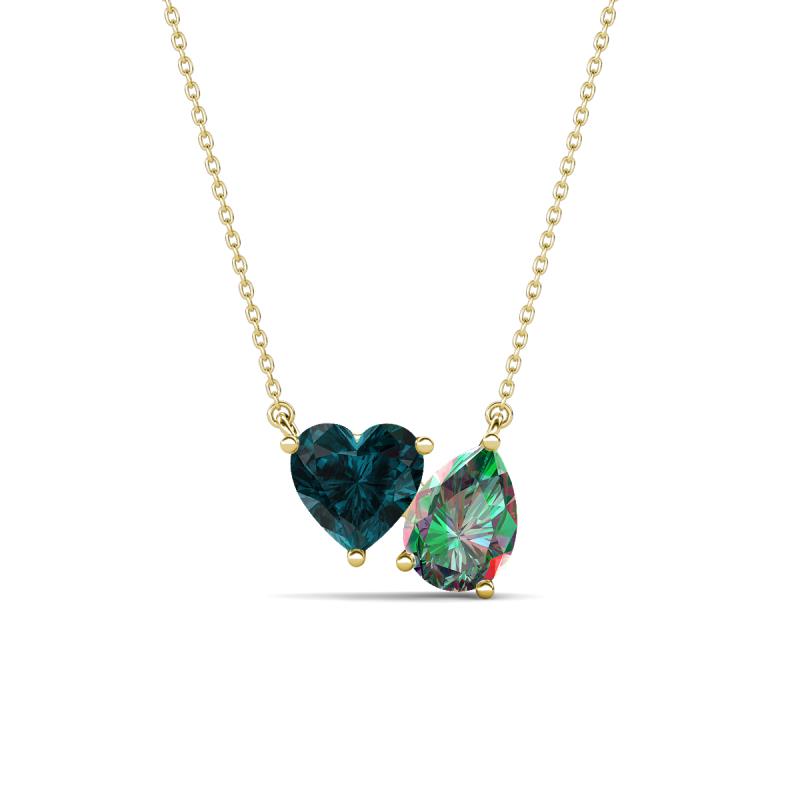 Zuri 1.86 ctw Heart Shape London Blue Topaz with Pear Shape Created Alexandrite Toi Et Moi Women Pendant Necklace 