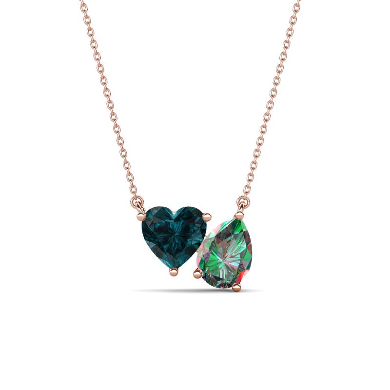 Zuri 1.86 ctw Heart Shape London Blue Topaz with Pear Shape Created Alexandrite Toi Et Moi Women Pendant Necklace 