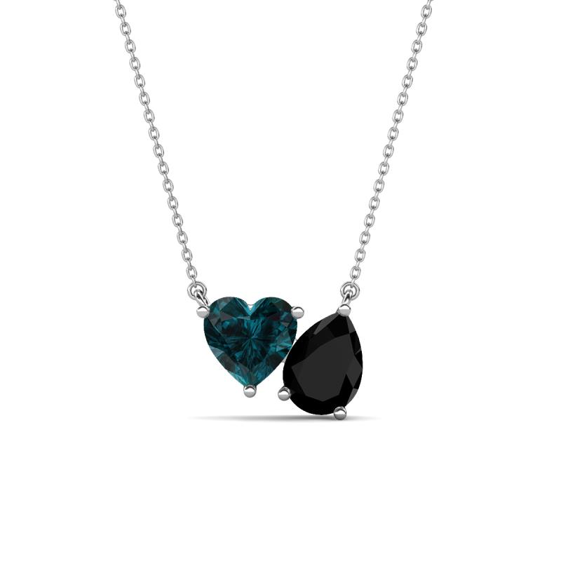 Zuri 1.70 ctw Heart Shape London Blue Topaz with Pear Shape Black Onyx Toi Et Moi Women Pendant Necklace 