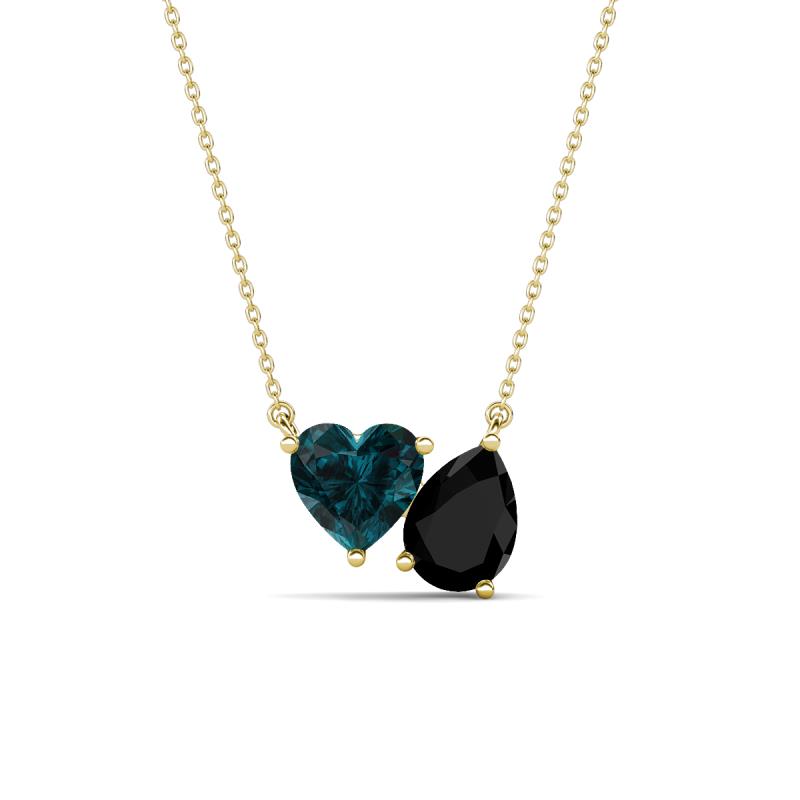 Zuri 1.70 ctw Heart Shape London Blue Topaz with Pear Shape Black Onyx Toi Et Moi Women Pendant Necklace 