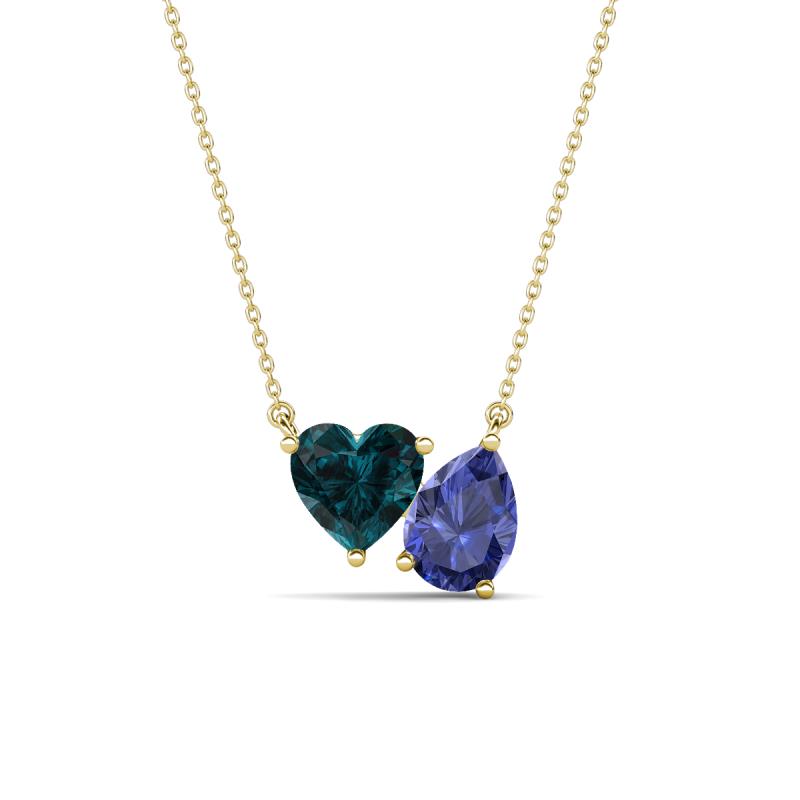 Zuri 1.60 ctw Heart Shape London Blue Topaz with Pear Shape Iolite Toi Et Moi Women Pendant Necklace 