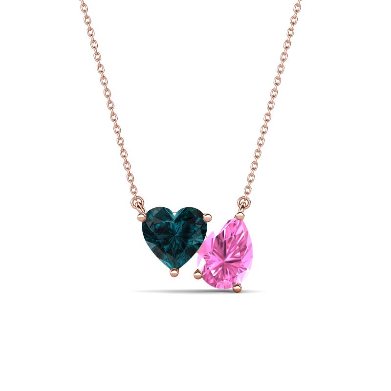 Zuri 1.90 ctw Heart Shape London Blue Topaz with Pear Shape Created Pink Sapphire Toi Et Moi Women Pendant Necklace 