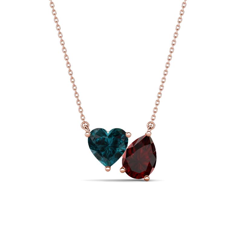 Zuri 1.90 ctw Heart Shape London Blue Topaz with Pear Shape Red Garnet Toi Et Moi Women Pendant Necklace 