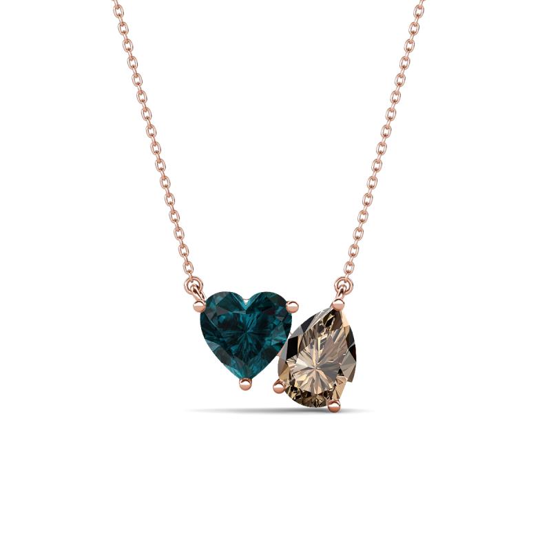 Zuri 1.65 ctw Heart Shape London Blue Topaz with Pear Shape Smoky Quartz Toi Et Moi Women Pendant Necklace 