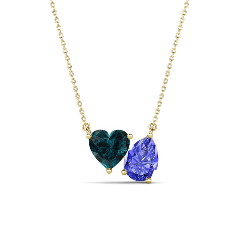 Zuri 1.75 ctw Heart Shape London Blue Topaz with Pear Shape Tanzanite Toi Et Moi Women Pendant Necklace 