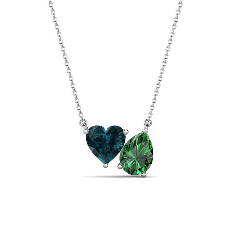 Zuri 1.80 ctw Heart London Blue Topaz with Pear Shape Created Emerald Toi Et Moi Women Pendant Necklace 