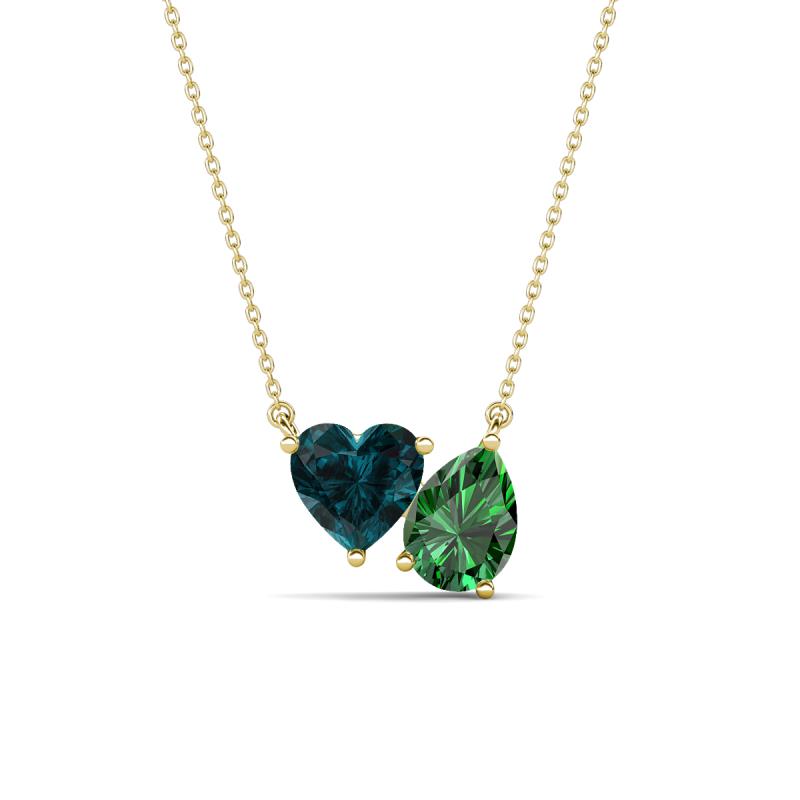 Zuri 1.80 ctw Heart London Blue Topaz with Pear Shape Created Emerald Toi Et Moi Women Pendant Necklace 