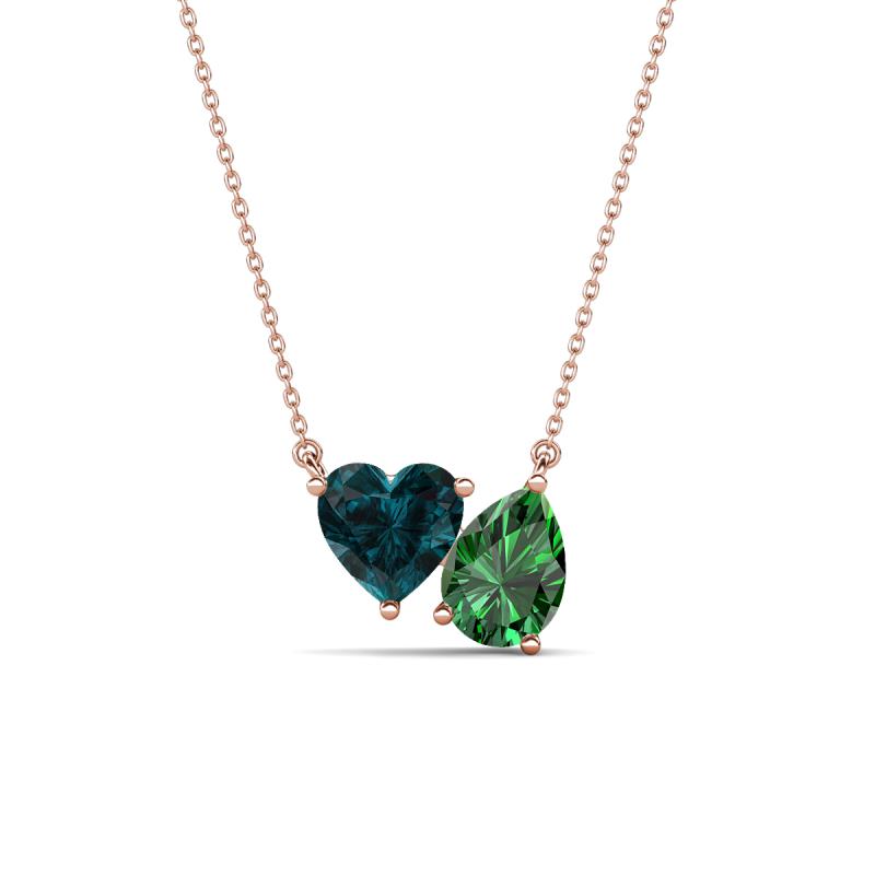 Zuri 1.80 ctw Heart London Blue Topaz with Pear Shape Created Emerald Toi Et Moi Women Pendant Necklace 