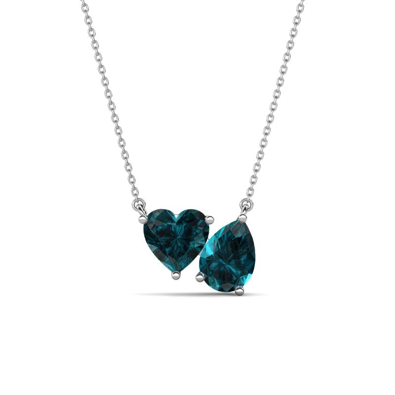 Zuri 1.85 ctw Heart with Pear Shape London Blue Topaz Toi Et Moi Women Pendant Necklace 
