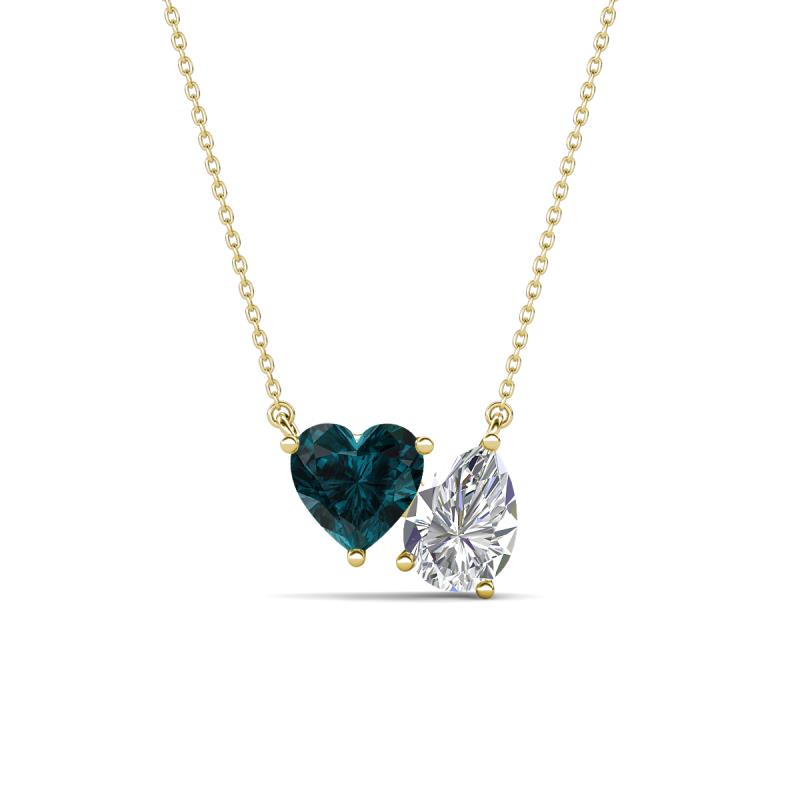 Zuri 1.85 ctw Heart Shape London Blue Topaz with Pear Shape Moissanite Toi Et Moi Women Pendant Necklace 