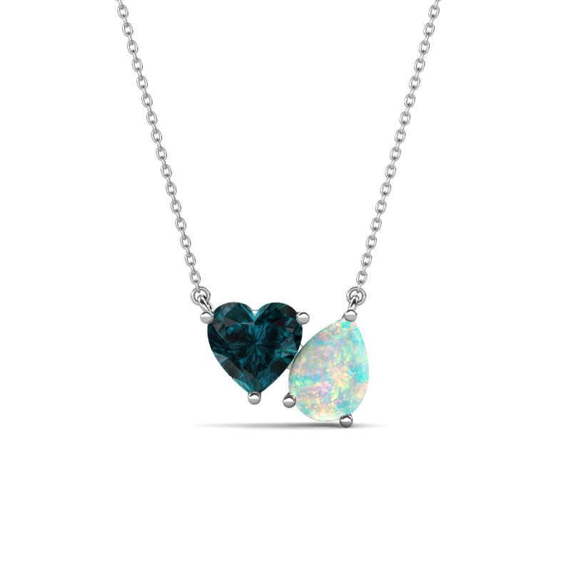 Zuri 1.35 ctw Heart Shape London Blue Topaz with Pear Shape Opal Toi Et Moi Women Pendant Necklace 