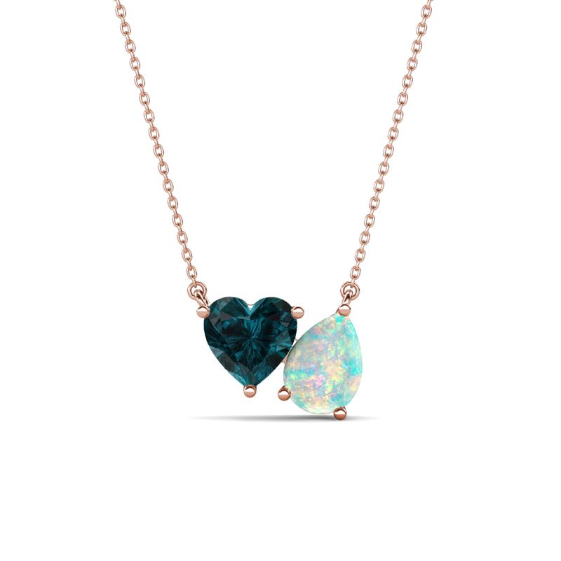Zuri 1.35 ctw Heart Shape London Blue Topaz with Pear Shape Opal Toi Et Moi Women Pendant Necklace 