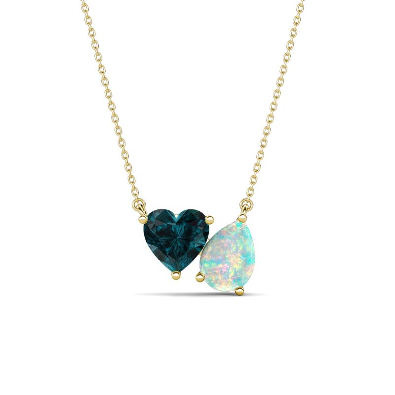 Zuri 1.35 ctw Heart Shape London Blue Topaz with Pear Shape Opal Toi Et Moi Women Pendant Necklace 