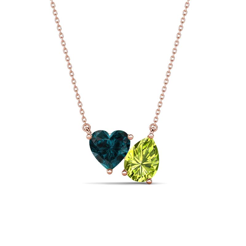 Zuri 1.80 ctw Heart Shape London Blue Topaz with Pear Shape Peridot Toi Et Moi Women Pendant Necklace 