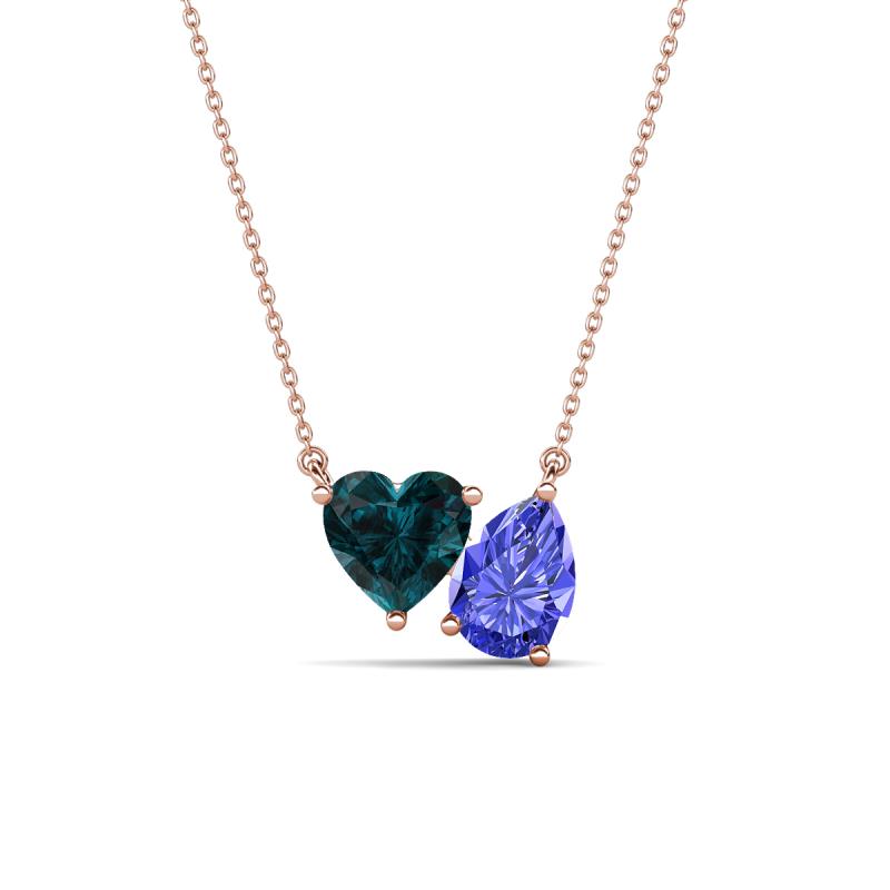 Zuri 1.75 ctw Heart Shape London Blue Topaz with Pear Shape Tanzanite Toi Et Moi Women Pendant Necklace 