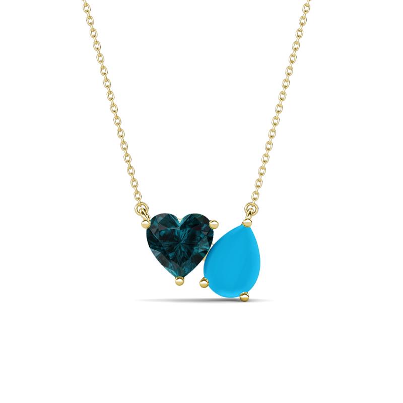 Zuri 1.35 ctw Heart Shape London Blue Topaz with Pear Shape Turquoise Toi Et Moi Women Pendant Necklace 