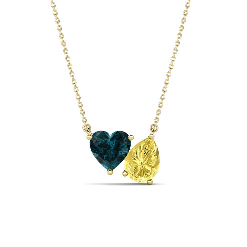 Zuri 1.90 ctw Heart Shape London Blue Topaz with Pear Shape Created Yellow Sapphire Toi Et Moi Women Pendant Necklace 