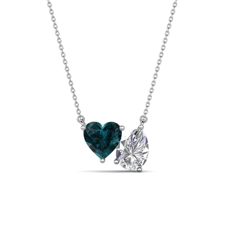 Zuri 1.75 ctw Heart Shape London Blue Topaz with Pear Shape IGI Cert. Lab Grown Diamond Women Pendant Necklace 