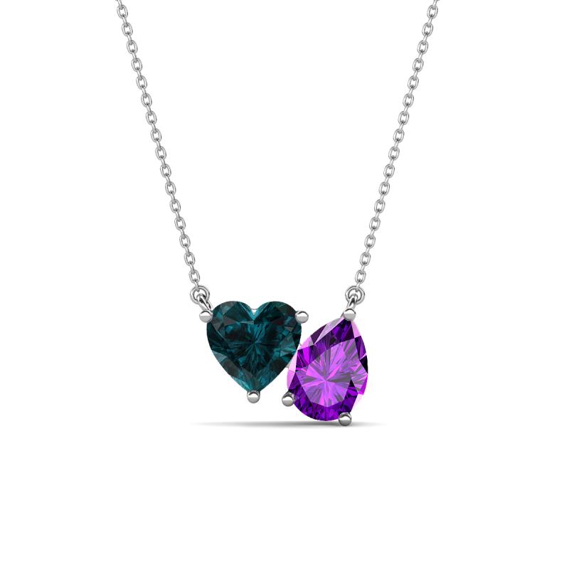 Zuri 1.65 ctw Heart Shape London Blue Topaz with Pear Shape Amethyst Toi Et Moi Women Pendant Necklace 