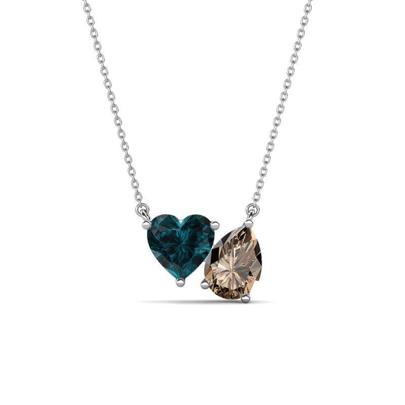 Zuri 1.65 ctw Heart Shape London Blue Topaz with Pear Shape Smoky Quartz Toi Et Moi Women Pendant Necklace 