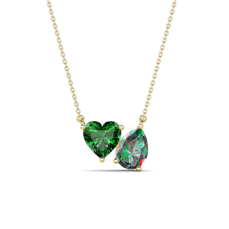 Zuri 1.61 ctw Heart Shape Created Emerald with Pear Shape Created Alexandrite Toi Et Moi Women Pendant Necklace 