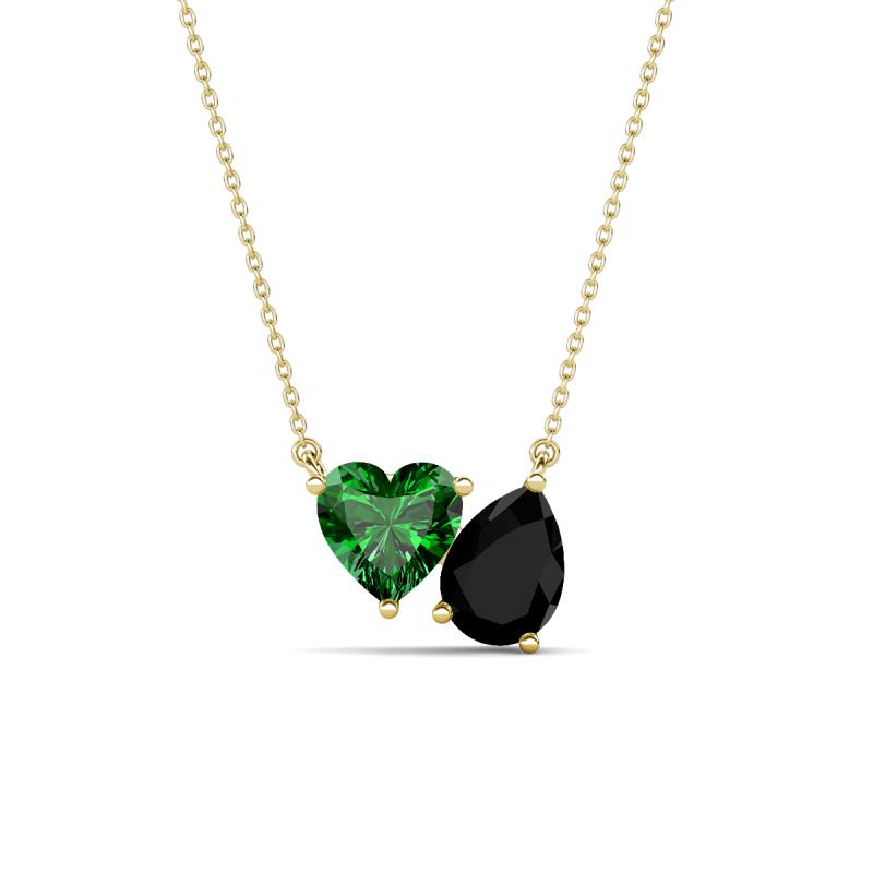 Zuri 1.45 ctw Heart Shape Created Emerald with Pear Shape Black Onyx Toi Et Moi Women Pendant Necklace 