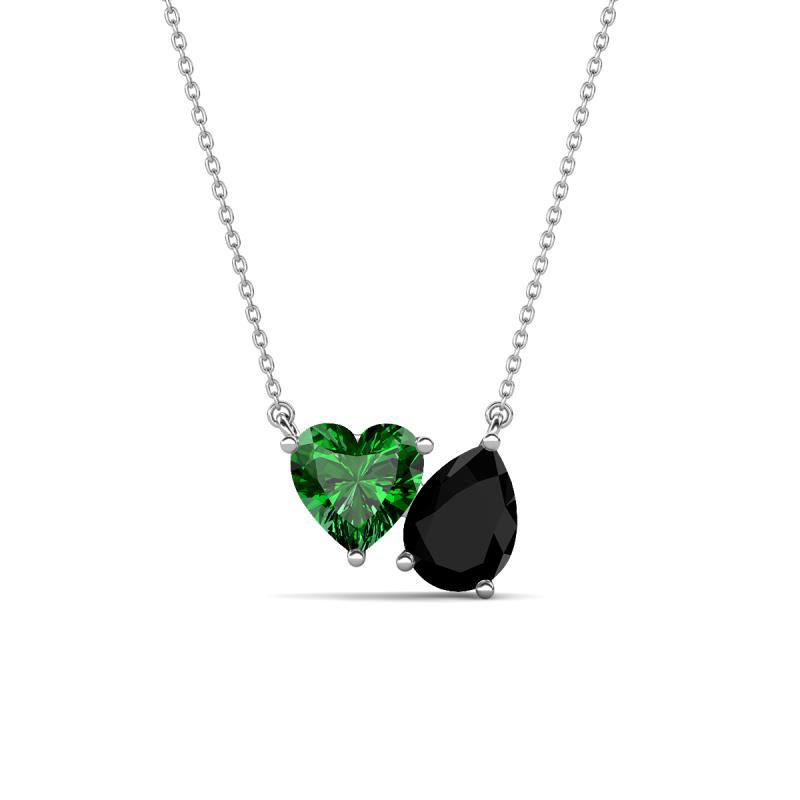 Zuri 1.45 ctw Heart Shape Created Emerald with Pear Shape Black Onyx Toi Et Moi Women Pendant Necklace 